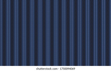 Abstrakte Blätter und Streifen Textur nahtlos Muster. Mitternacht und Blaubeerenblaues Element auf indigoblauem Hintergrund. Vektorgrafik. Idea zum Bedrucken auf Stoff oder Tapete.
