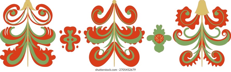 Abstract leaves and unusual elements in the form of curls for printing on clothes, stickers.