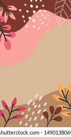 Abstract leaves vector modern stories background. Geometric floral illustration template background. Flat colorful liquid shape.