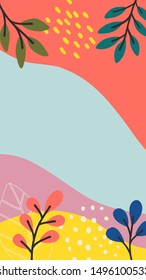 Abstract leaves vector modern stories background. Geometric floral illustration template background. Flat colorful liquid shape.