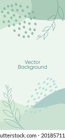 Abstract leaves vector modern stories background. Geometric floral illustration background. Hand drawn pastel colored background. Abstract pastel patterns for social media story, poster, invitation.