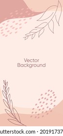 El resumen deja el fondo de historias vectoriales modernas. Fondo geométrico de la ilustración floral. Fondo de color pastel dibujado a mano. Resumen de patrones pastel para la historia de medios sociales, afiche, invitación.