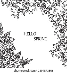 Abstract leaves and wreath frame, for design greeting card hello spring. Vector