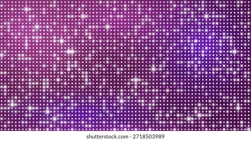 Fundo de tela LED abstrato, roxo e rosa, com pontos brilhantes. Tela de LCD, textura do monitor. Modelo de introdução para apresentações, publicidade e web design. Ilustração vetorial.