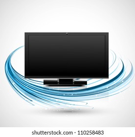 abstract led TV blank screen realistic reflection blue wave stylish colorful vector