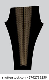 Abstract leggings design featuring a dark base with mirrored tan and brown linear patterns. A modern, stylish textile concept ideal for fashion apparel, activewear, and contemporary garment printing.