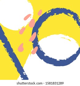 
abstract lemon color background with blue elements. pattern. vector drawing. a piece of chalk. white circles sketch handmade technique