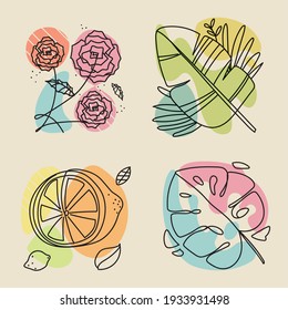 abstract lemon flowers leaves line