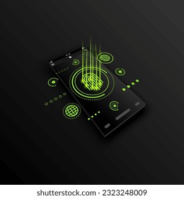 Abstract lemon neon color background with smartphone technology concept, stock vetor