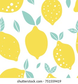 Abstract lemon vector seamless pattern. Endless texture for wallpaper, textile, fabric, paper. Flat fruits on white