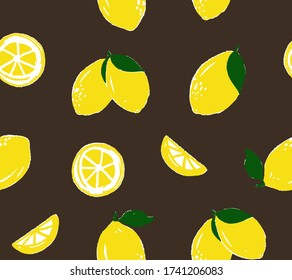 Abstract Lemons Drawing Repeating Vector Pattern Isolated Background