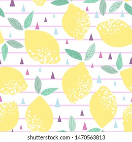 Abstract lemons on a striped background. Seamless pattern