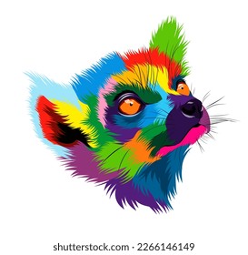 Abstract lemur head portrait from multicolored paints. Colored drawing. Vector illustration of paints