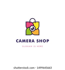 Abstract Lens Camera and Bag for camera shop Logo IconTemplate Design