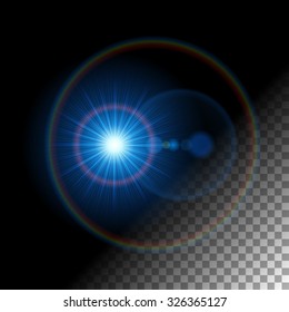 Abstract lens flare lights on transparent background vector illustration. Easy replace use to any image.