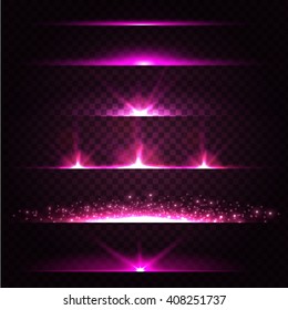  Abstract Lens Flares Collection. Glowing stars. Lights and Sparkles on Transparent Background.  Shining borders. Vector Illustration.