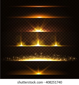  Abstract Lens Flares Collection. Glowing stars. Lights and Sparkles on Transparent Background.  Shining borders. Vector Illustration.