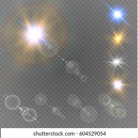 Abstract Lens Gold Front Solar Flare Transparent Special Light Effect Design. Vector Motion Blur Glare Glow.vector Illustration.set.