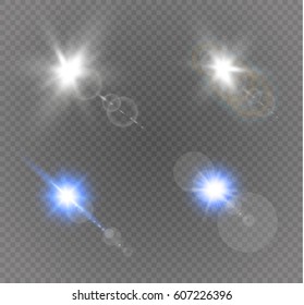 Abstract lens gold front solar flare transparent special light effect design. Vector motion blur glare glow.vector illustration.set.