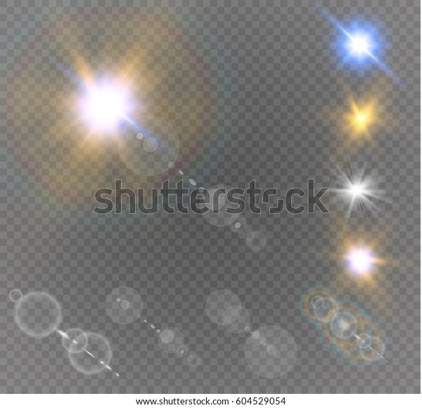 Abstract lens gold front solar flare\
transparent special light effect design. Vector motion blur glare\
glow.vector\
illustration.set.
