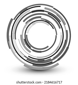 Abstract lens icon design, 3D white grey symbol with circular lines pattern, vector illustration.