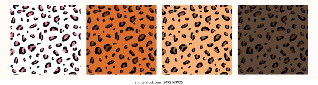 Abstractas animal leopardo patrones sin costura. Manchas de pincel blancas, marrones y negras y relación de puntos para el fondo, textil, Web, impresión. Abstractas impresión de piel de animal africano salvaje. diseño de Vector abstracto.