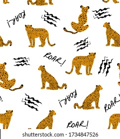 Abstract Leopard Cheetah Lion Repeating Animal Vector Pattern with Claw Scratches Isolated Background