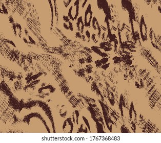 Abstract Leopard Cheetah Zebra Stripes Mixed Animal Skin Shapes Geometric Brush Strokes Seamless Vector Pattern Isolated Background