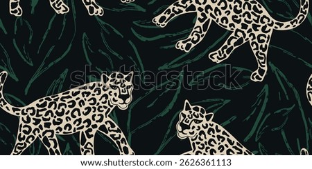 Abstract Leopard and Leaves Seamless Print Pattern
