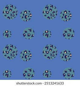 Abstract leopard pattern in circle. Wild animal leopard seamless pattern on blue background