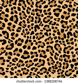 Abstract Leopard pattern. Trendy seamless vector print. Animal texture. Black and light brown spots on beige background. Leopard skin imitation for painted on clothes or fabric.