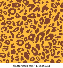 Abstract Leopard pattern. Trendy seamless vector print. Animal texture. Black spots on orange yellow background. 