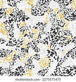 Abstract leopard print with hand drawn spots colored in yellow and grey. Appaloosa horse inspired pattern design.