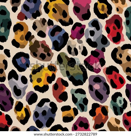 Abstract leopard print pattern with bold, colorful spots on a beige background. Vector ink illustration, repeating pattern for fashion print design, fabric, textile, wrapping paper, background, wallpaper