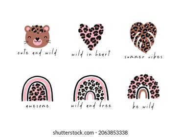 Abstract leopard print. Wild leopard - vector print. Hand drawn lettering quote