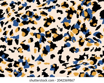 Abstraktes Leopard nahtloses Design
Tierhautmuster. blau, schwarz, gelb