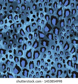 Abstract leopard seamless pattern. leopard skin black blue irregular brush spots on white background. Abstract wild animal skin pattern print. Simple modern trendy design
