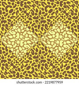 Abstract leopard skin mosaic seamless pattern design. Geometric animal skin endless background. Vintage cheetah fur wallpaper. For fabric, textile print, surface, wrapping, cover. Vector illustration