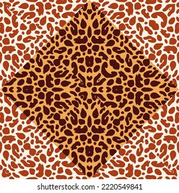Abstract leopard skin mosaic seamless pattern design. Geometric animal skin endless background. Vintage cheetah fur wallpaper. For fabric, textile print, surface, wrapping, cover. Vector illustration