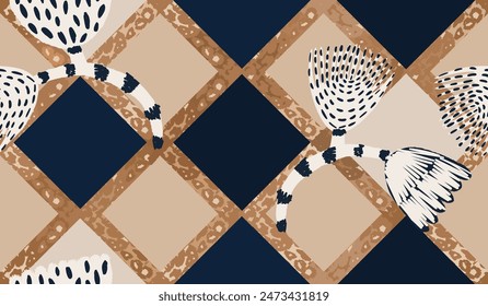 Abstract leopard skin pattern with artistic flowers. Collage graphic print. Fashionable template for design.