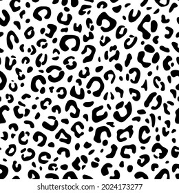 Abstract leopard skin seamless pattern. Cheetah print isolated on white background. Vector flat illustration. Design for textile, backdrop, wrapping, wallpaper