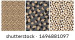 Abstract Leopard Skin Seamless Vector Patterns. White, Brown and Black Irregular Brush Spots on a Gray and Gold Backgrounds.  Abstract Wild Animal Skin Print. Simple Irregular Geometric Design.