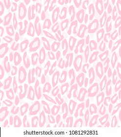 Abstract Leopard Skin Seamless Vector Pattern. Simple Pink Spots isolated on a White Background. Lovely Pastel Color Delicate Wild Cat Fur Print. Abstract Wild Animal Skin ideal for Fabric, Textile.