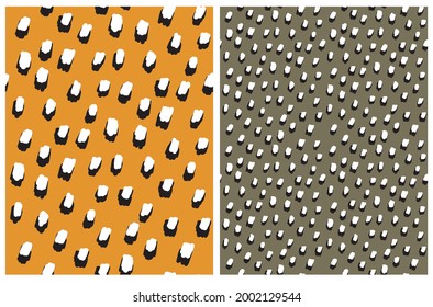 Abstract Leopard Skin Seamless Vector Patterns. White and Black Irregular Brush Spots on a Yellow and Pale Green Backgrounds. Abstract Wild Animal Skin Print. Simple Irregular Geometric Design.