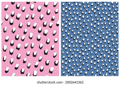 Abstract Leopard Skin Seamless Vector Patterns. White and Black Irregular Brush Spots on a Blue and Pink Backgrounds. Abstract Wild Animal Skin Print. Simple Irregular Geometric Design.