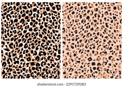 Abstract Leopard Skin Seamless Vector Patterns.White, Brown and Black Irregular Brush Spots on a Blush Pink Background. Abstract Wild Animal Skin Print.Simple Irregular Wild Cat Fur Repeatable Design.