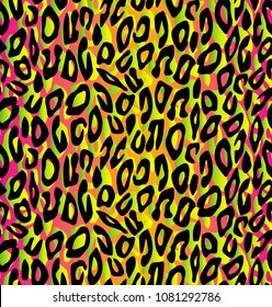 Abstract Leopard Skin Vector Pattern. Simple Black and Green Design on a Pink Background. Vivid Color Abstract Wild Animal Skin Vector Pattern. Funny  Irregular Leopard Skin Pattern.
