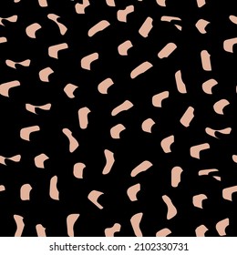 Abstrakter Leopardenhautvektor nahtlos Muster.  unregelmäßige Pinselspitzen und Hintergründe. Abstrakter Ausdruck der wilden Tierhaut. Einfaches unregelmäßiges geometrisches Design.