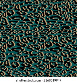 Abstrakter Leopardenhautvektor nahtlos Muster.  unregelmäßige Pinselspitzen und Hintergründe. Abstrakter Ausdruck der wilden Tierhaut. Einfaches unregelmäßiges geometrisches Design.