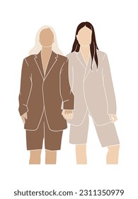 Resumen de ilustraciones de parejas de lesbianas. Ilustración vectorial.
